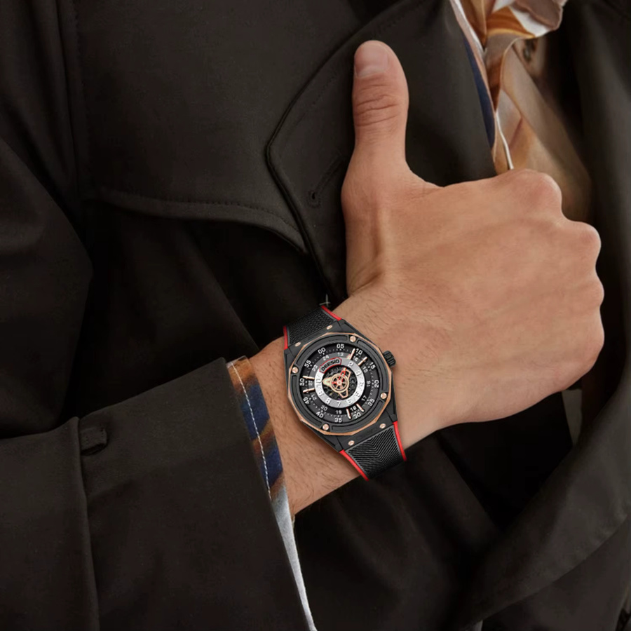 Deesio Armbanduhr, Chronograph, Automatik, Edelstahl, Saphirglas, Herren, Schwarz - Bild 3