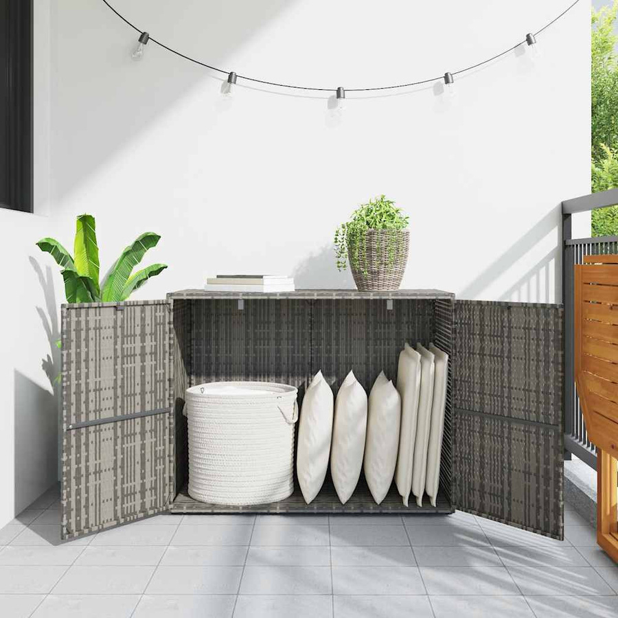 vidaXL Gartenschrank aus Polyrattan in Grau mit Türen und Regalböden, B/T/H: 100 x 55,5 x 80 cm - Bild 2