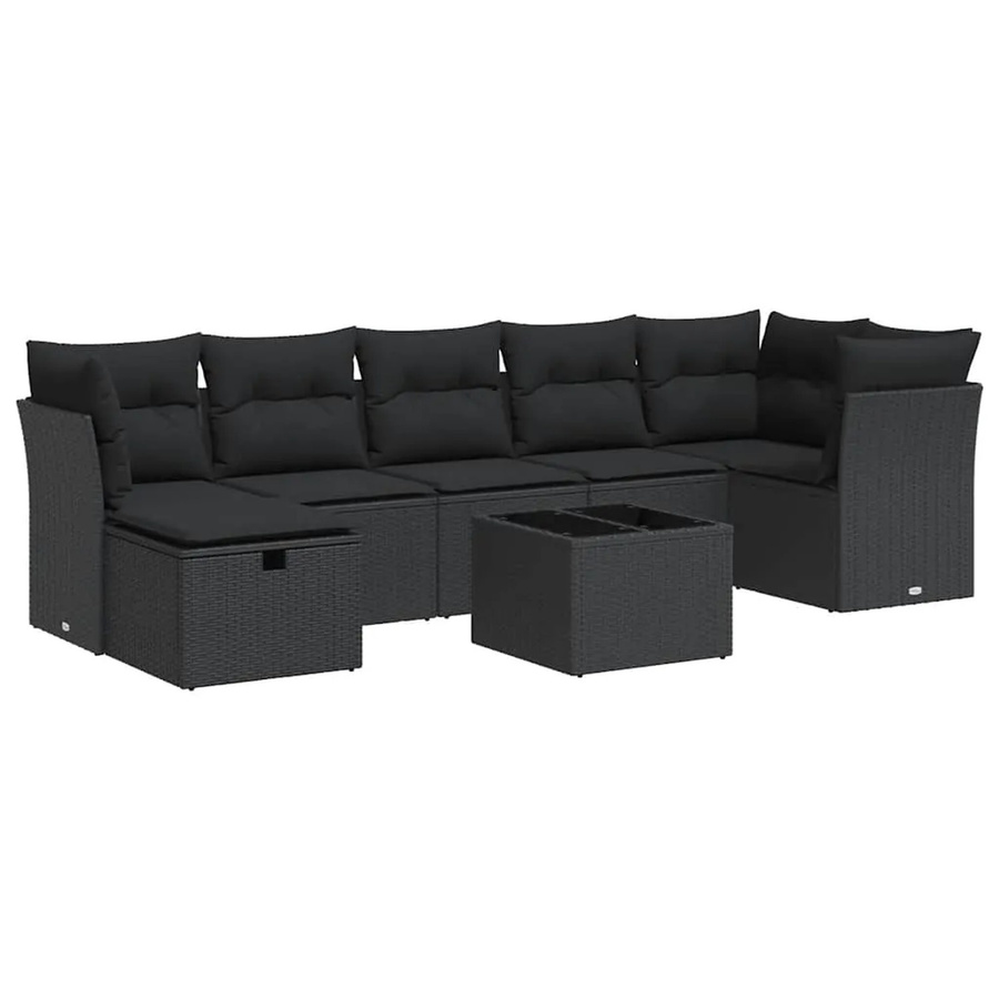 vidaXL 8-teilige Garten-Sofagarnitur in L-Form aus schwarzem Poly-Rattan mit wetterfesten Kissen und pulverbeschichtetem Stahlgestell - Bild 2