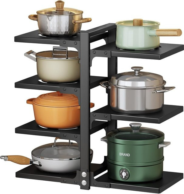 HGTUGO 7-stufiger Topforganizer aus Metall in Schwarz als Mehrzweck-Küchenregal für Töpfe, Pfannen und Deckel - Bild 1