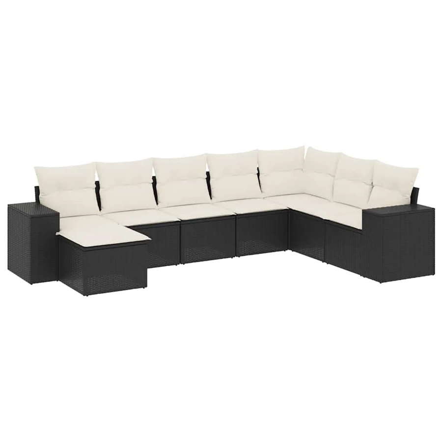 vidaXL 8-teilige Garten-Sofagarnitur in L-Form aus Poly-Rattan mit Kissen in Schwarz - Bild 2