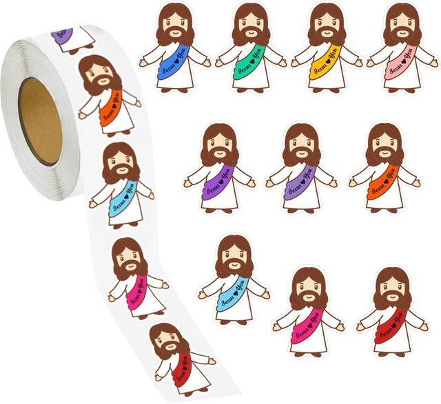 500 Stück Jesus liebt dich Aufkleber-Rolle in Multicolour als dekorative Etiketten für Verpackungen, Umschläge, Tagebücher und Scrapbooking - Bild 1