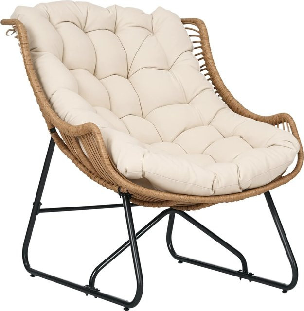 Outsunny Rattansessel mit Armlehnen in Khaki und Beige aus PE-Rattan und Stahl, Breite: 101 cm, Höhe: 90 cm, Tiefe: 75 cm - Bild 1