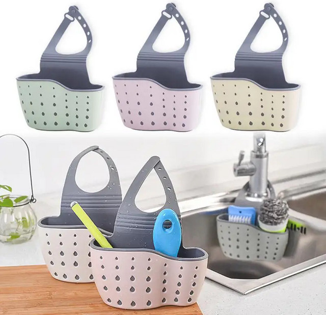 Hängendes Küchenregal aus Kunststoff für Spüle und Wasserhahn in Pink als Schwammhalter und Abtropffläche - Bild 1