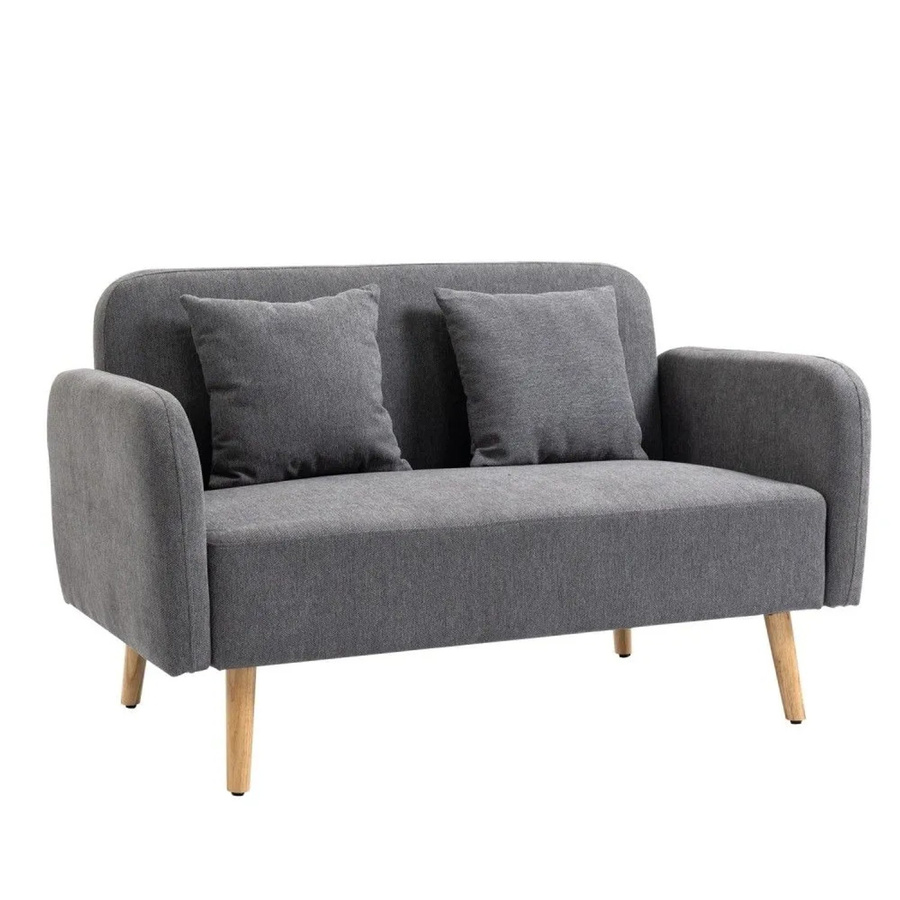 HOMCOM 2 Sitzer Sofa modern in Grau mit Armlehnen und Wurfkissen, B/T/H: 130 x 70 x 80 cm - Bild 2
