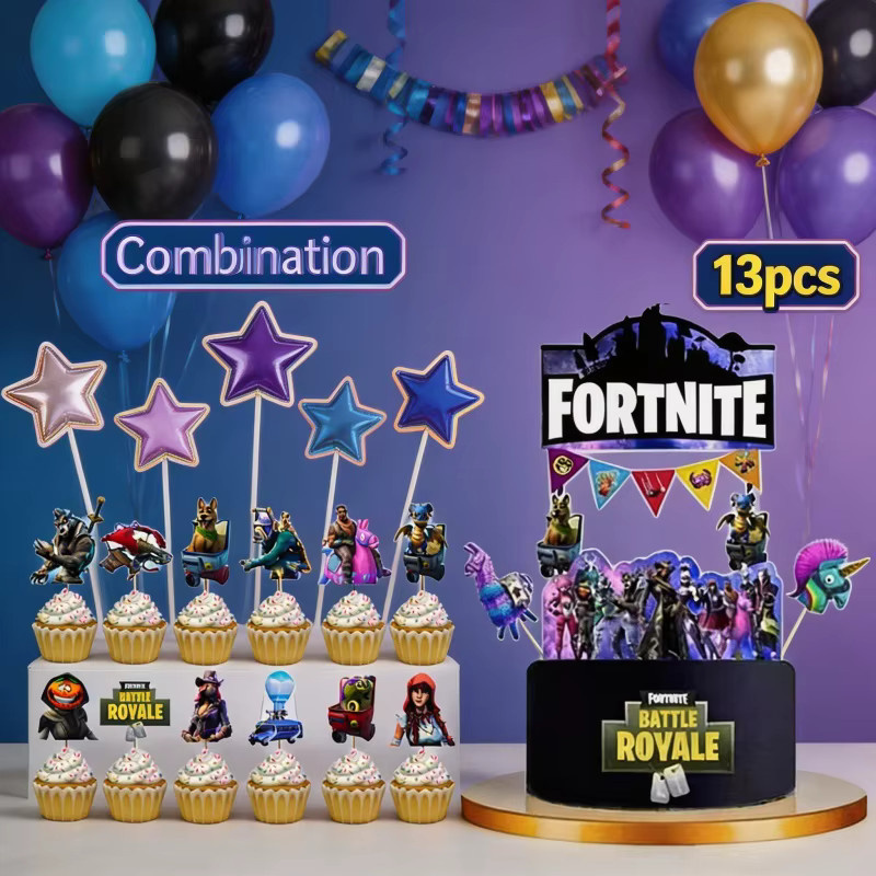Fortnite Geburtstagsparty Deko Set mit Kuchenflaggen und Cupcake-Toppern in Mehrfarbig aus Papier - Bild 3