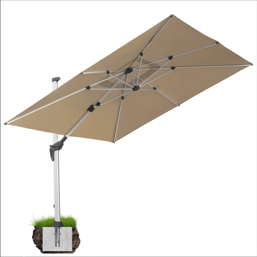 anndora Ampelschirm Aluminium Dark Natural quadratisch 3 x 3 m mit Bodenanker, 360 Grad drehbar und schwenkbar neigbar, UPF 50 - Bild 1