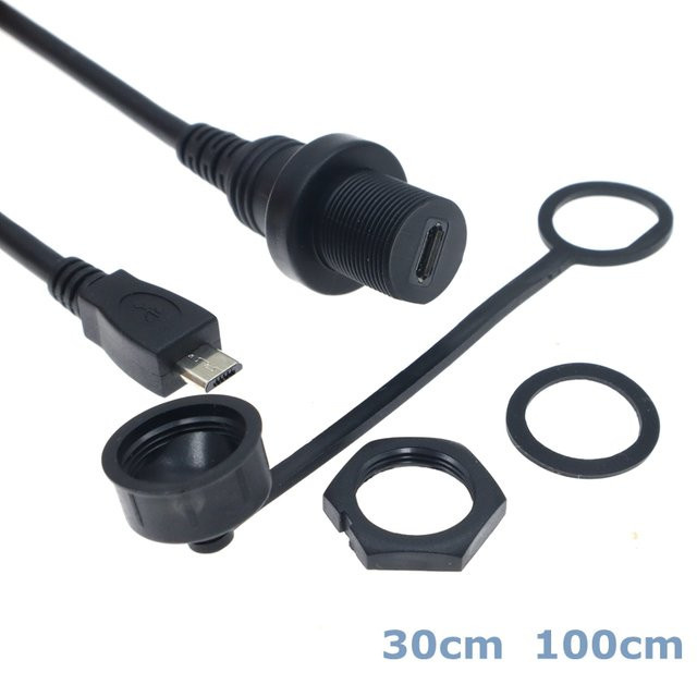 CableCC Micro-USB Datenkabel IP67 wasserdicht mit Panelmontage-Anschluss, Schwarz, Länge: 0,3 m oder 1 m - Bild 1