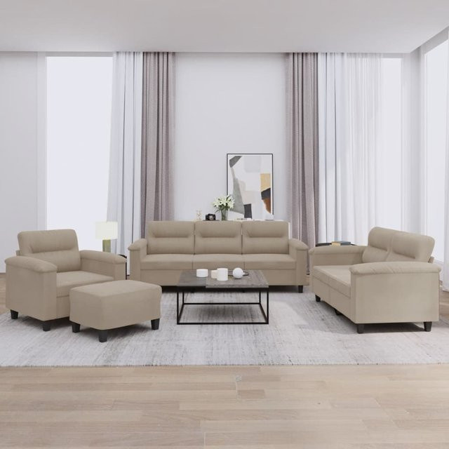 vidaXL 4-teilige Sofagarnitur mit Kissen und Ottoman aus Mikrofasergewebe in Taupe/Beige - Bild 3