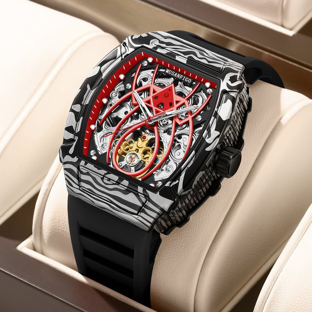 MUSANFIGO Armbanduhr Automatik, Edelstahl, Schwarz, Eckig, Herren - Bild 1