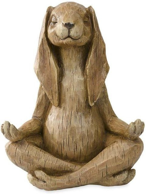 Meditationskaninchen mit langen Ohren als dekorative Tierskulptur aus Kunstharz für Garten und Zuhause - Bild 1