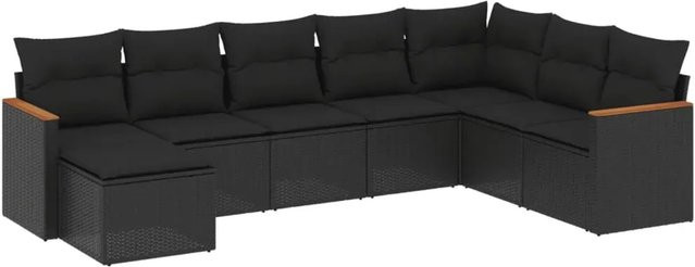 vidaXL 8-tlg Garten-Sofagarnitur in L-Form aus schwarzem Poly-Rattan mit Kissen und pulverbeschichtetem Stahlrahmen - Bild 1