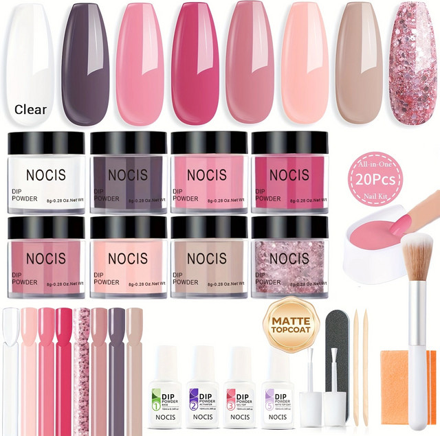 NOCIS Dip Powder Nagel-Set, 8 Farben, Glänzend - Bild 1