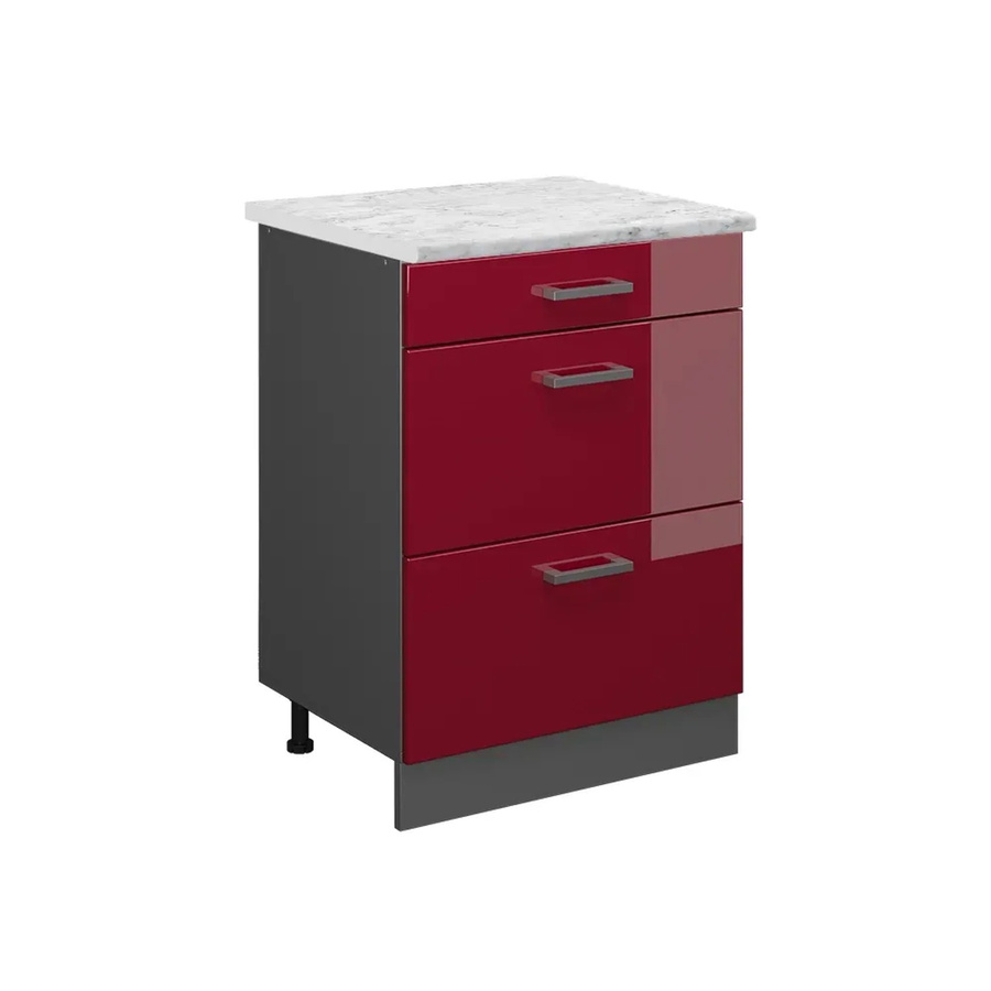 Vicco R-Line Schubladenschrank für die Küche in Bordeaux Hochglanz mit Marmor-Optik, Breite: 60 cm - Bild 2