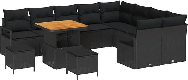 vidaXL Garten-Sofa-Set in L-Form mit 12 Teilen, inklusive Kissen und Stauraum, Schwarz - Bild 1