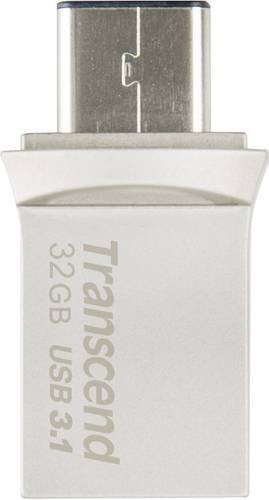 Transcend JetFlash 890 USB-Stick mit 32 GB Speicherplatz, USB 3.2 Gen 2 (USB 3.1), Anschluss USB-A und USB-C, Farbe Silber/Schwarz/Grau - Bild 1