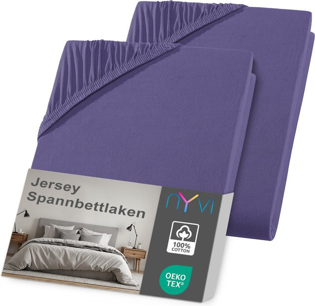 NYVI DreamScience Jersey Spannbettlaken 2er Pack, lila, Bügelfrei, für Matratzen bis 22 cm Höhe, B/T: 90 x 200 cm bis 100 x 200 cm - Bild 1