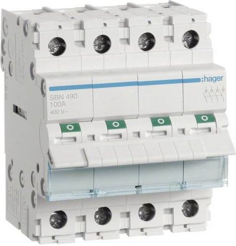 Hager Ausschalter 4polig 100A 4 Schließer 400V SBN490 Weiß - Bild 1