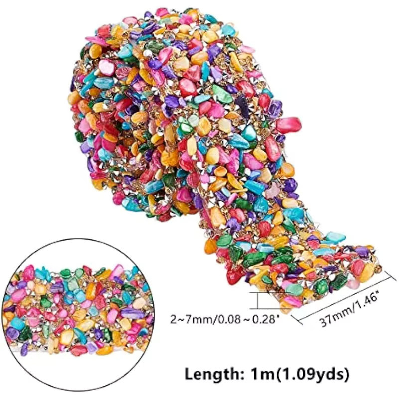 Kristall Strass Trim Hotfix Band mit bunten künstlichen Edelstein Perlen, 1,4 Zoll Breite, Multicolor - Bild 3