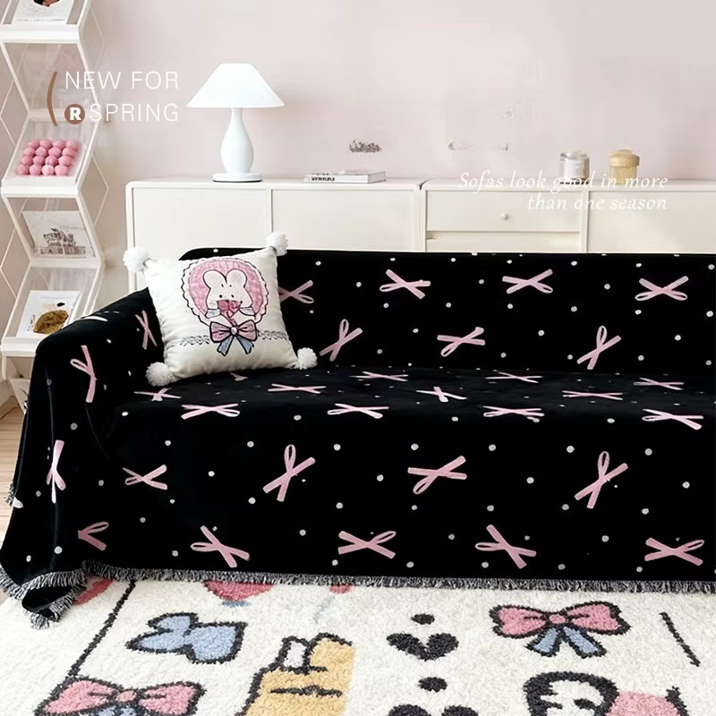 HH DETAN Sofabezug mit Schleifenmuster in Schwarz-Rosa, rutschfester und haustierfreundlicher Couch-Schutz für dein modernes Wohnzimmer - Bild 4