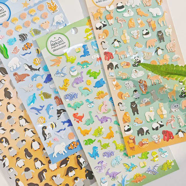 NEKONI Papier Aufkleber mit Pinguin und Dinosaurier Motiv für Scrapbooking und Journaling, Mehrfarbig - Bild 1
