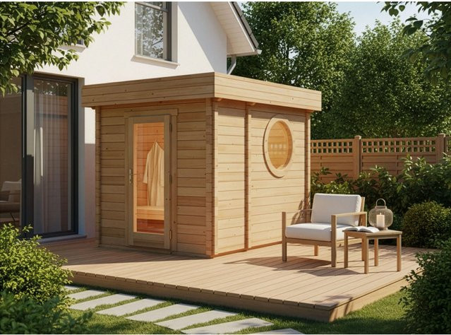 Finntherm Gartensauna Cubus-70 B aus Espe Naturbelassen B: 264 cm, T: 321 cm - Bild 1