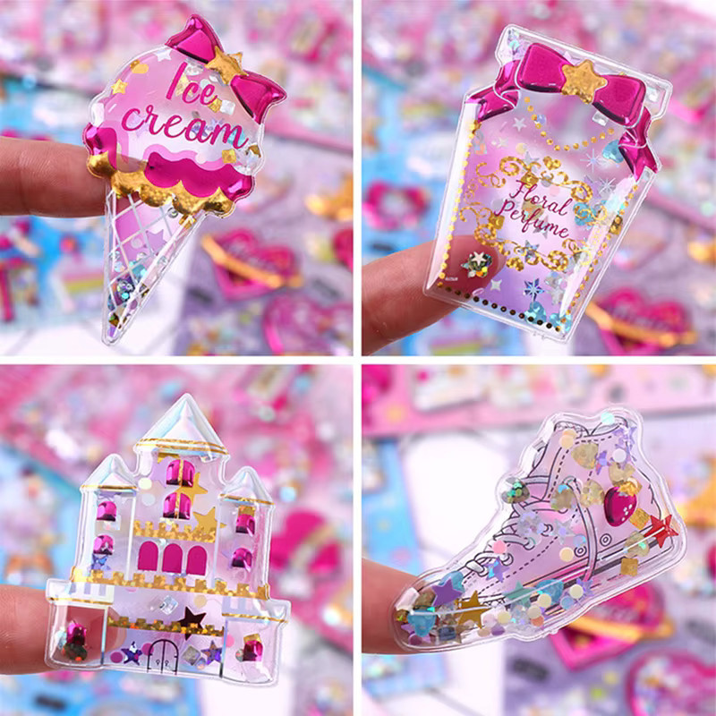 3D Puffy Glitzer-Aufkleber Goldfolie, Schüttelnde Perlen, für Kinder - Bild 1