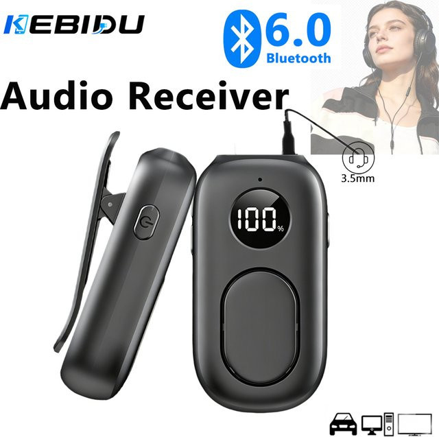 KEBIDU Bluetooth 6.0 Audio-Empfänger mit HD-Display, Wireless AUX Adapter 3,5mm Jack, HiFi-Stereo-Player für TV und Auto, Schwarz - Bild 1