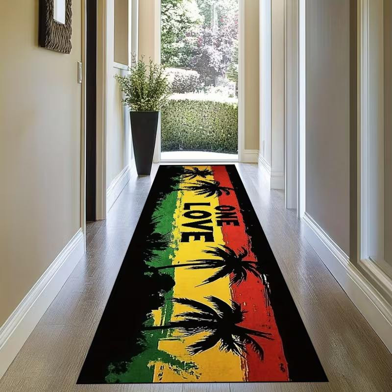 Lodestar Teppich ONE LOVE mit tropischem Palmenbaum-Motiv, gestreift in Rot, Gelb und Grün, B/T: 40 x 120 cm - Bild 2