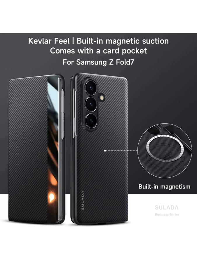 MagSafe Schutzhülle mit Carbonfaser-Muster und Sichtfenster aus Leder für Samsung Galaxy Z Fold 8 Ultra, Fold 8, Fold 7 und Fold 6 in Schwarz oder Blau - Bild 3