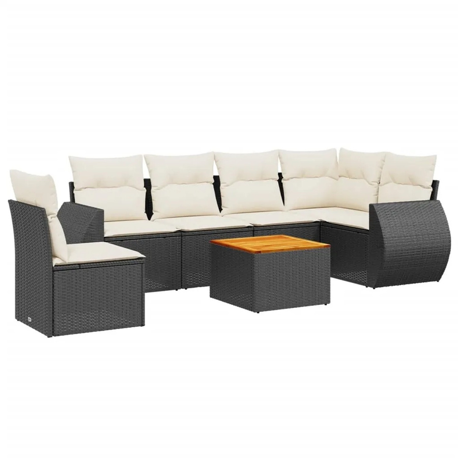 vidaXL 7-teilige Garten-Sofagarnitur in L-Form aus Poly-Rattan und pulverbeschichtetem Stahl in Schwarz-Creme mit UV-beständigen Kissen - Bild 2