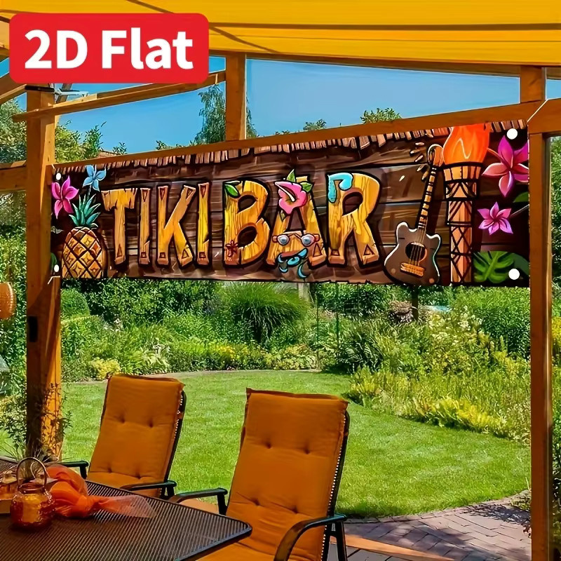 VIKAMA Vintage Tiki-Bar-Banner aus Holz in Multicolour, Hawaiianische Sommer-Strandparty-Dekoration für Garten und Terrasse, B/H: 180 x 35 cm - Bild 2