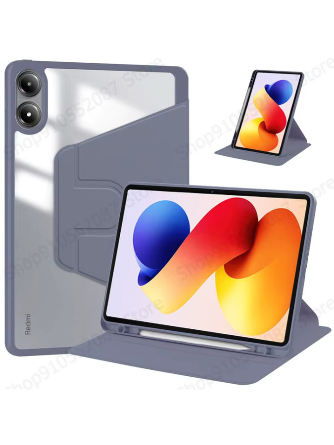VIGENCIA Funda für Redmi Pad 2 Pro mit Stifthalter, 360 Grad rotierbare Acryl Schutzhülle, Transparent/Blau, 12,1 Zoll - Bild 3