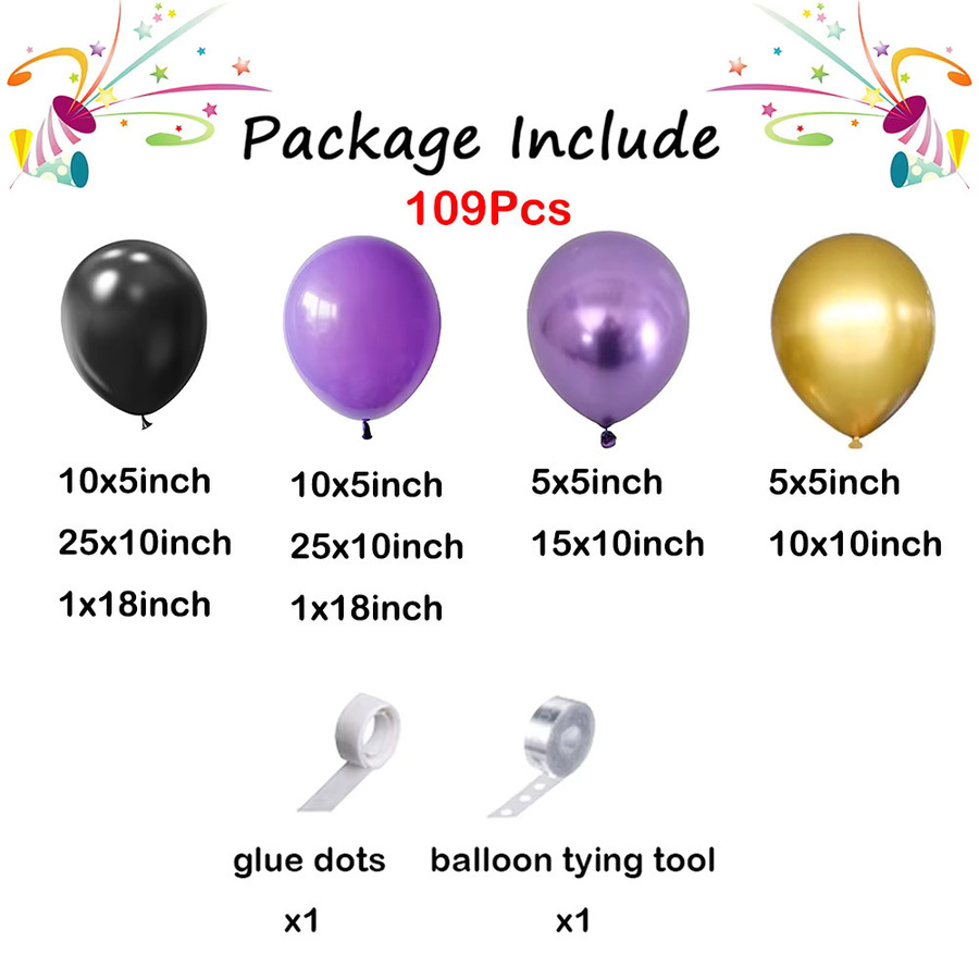 Surpsea Ballon-Girlandenbogen-Set in Lila, Schwarz und metallischem Gold für Hochzeit, Geburtstag und Party-Dekorationen - Bild 4
