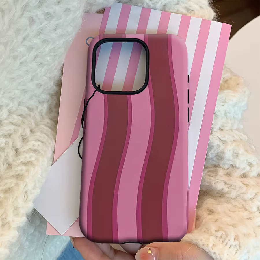 Rosa Handyhülle mit gewelltem Linienmuster für Apple iPhone Modelle, doppelschichtige Rückseite - Bild 3