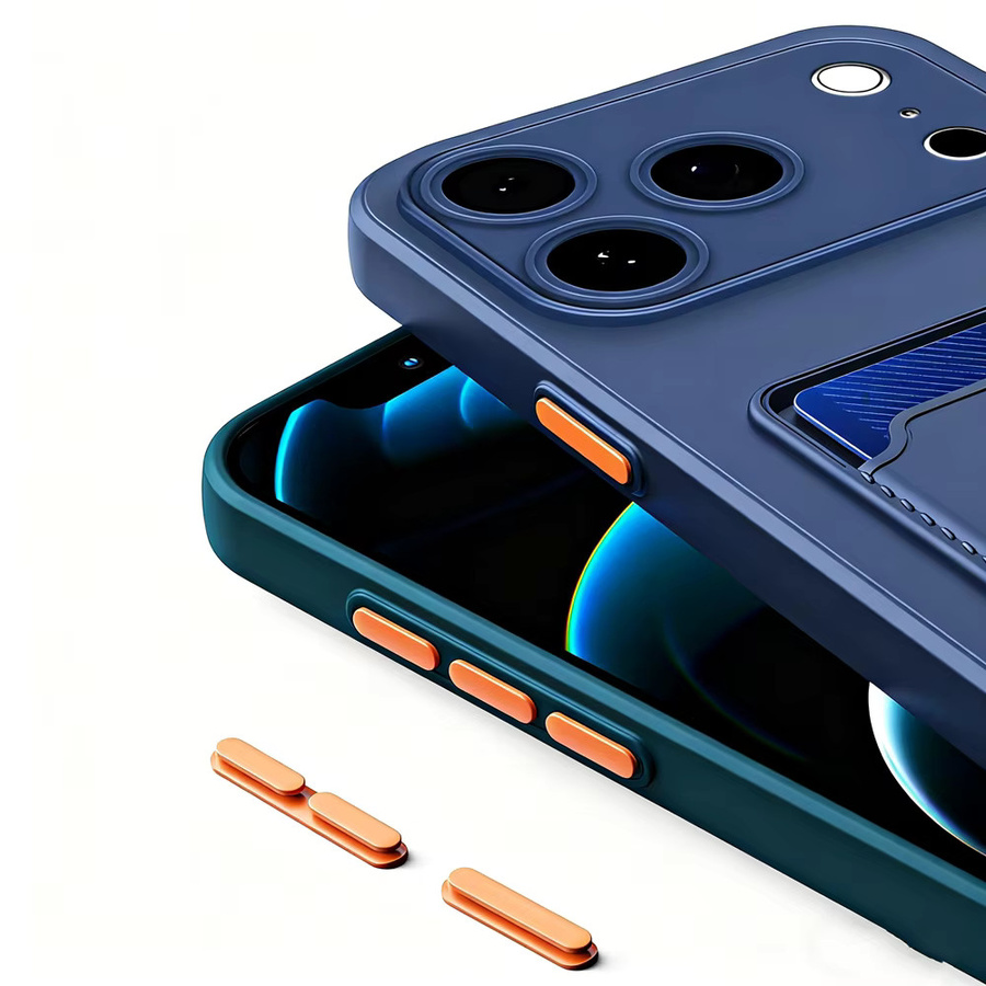 EIENACOCO Silikon Handyhülle mit Kartenhalter und Kartenfach für iPhone 17 16 15 14 13 12 Pro Max Plus stoßfest in Pink und Blue - Bild 2