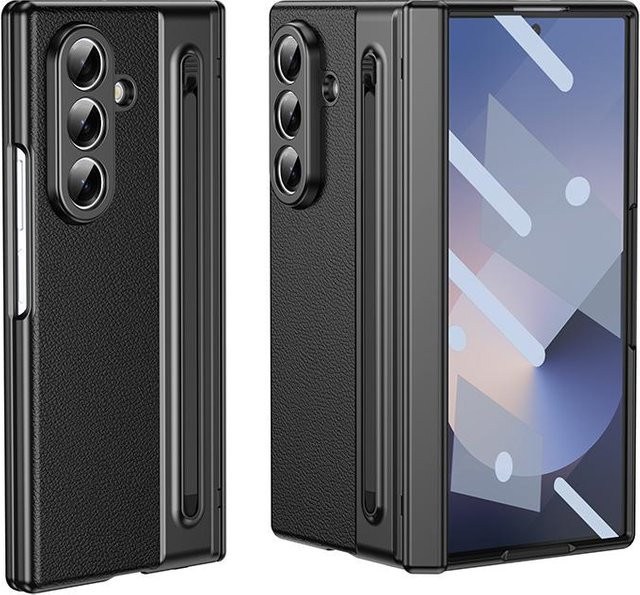 szHAIyu Leder Handyhülle für Samsung Galaxy Z Fold 8 Ultra Z Fold 8 7 6 5 4 3 mit S Pen Halterung, Scharnierschutz und integriertem Bildschirm Schutz in Schwarz - Bild 1