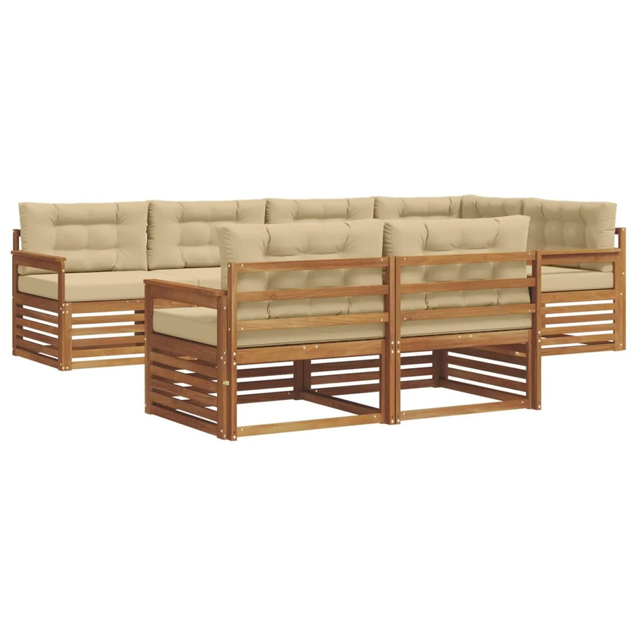 vidaXL Outdoor-Sofagarnitur 7-teilig aus Akazienholz in Natur mit beigen Kissen im L-Shape Design - Bild 2
