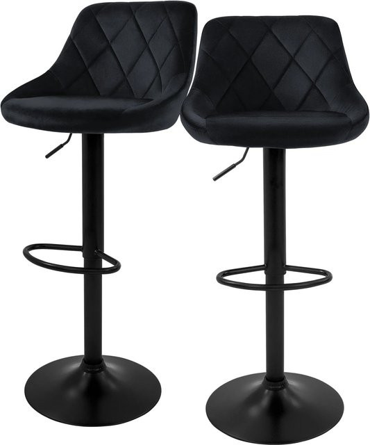 ML-Design Barhocker 2er Set aus Samt in Schwarz mit Rückenlehne und Fußstütze höhenverstellbar - Bild 2