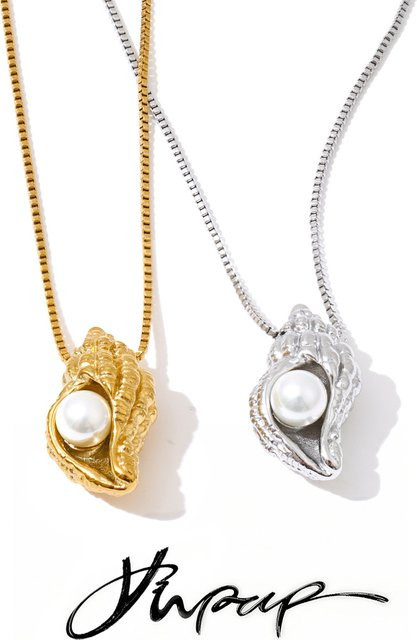 Yhpup Halskette Edelstahl, Perle, Gold, Damen - Bild 1