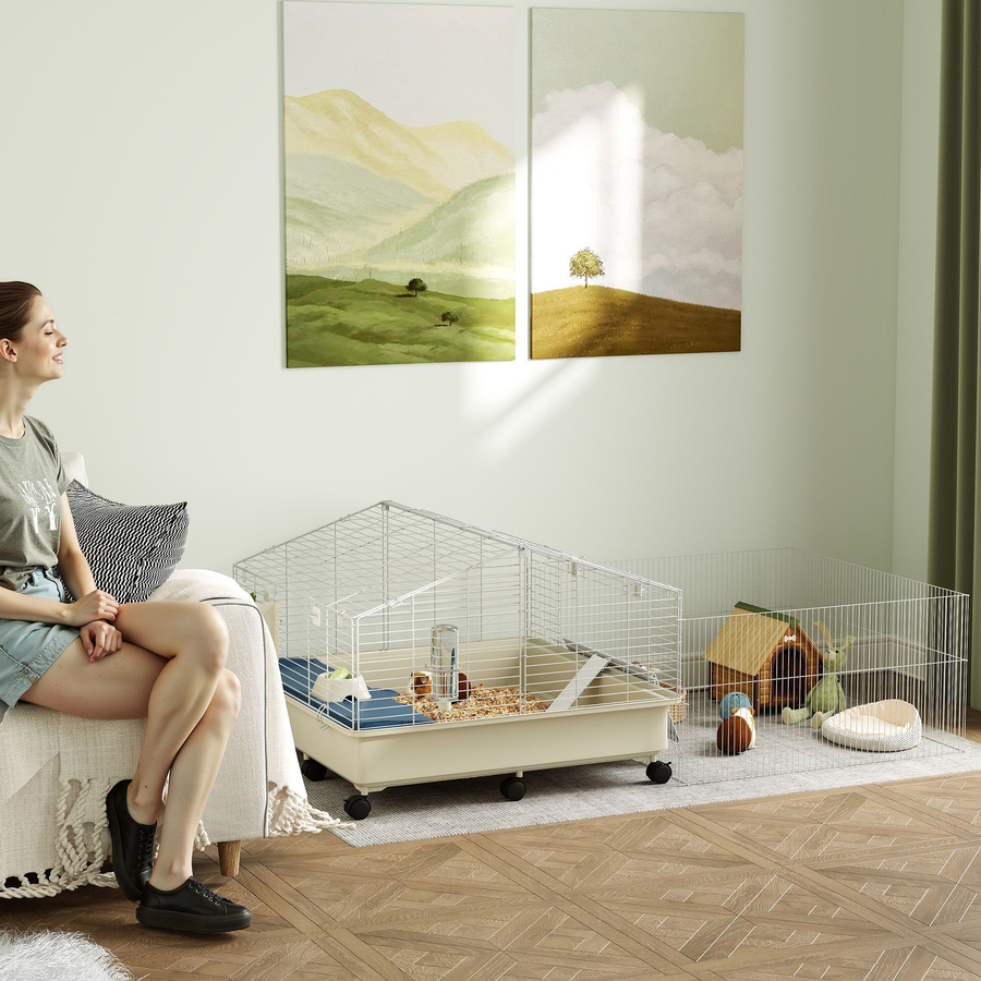 PawHut Kleintierkäfig mit Laufstall und Rollen, weiß, B/H/L: 88 x 63 x 173 cm - Bild 2