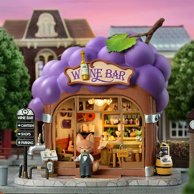 zuuton DIY Miniatur Weinbar Puppenhaus-Set, 3D-Puzzle, mit LED-Beleuchtung - Bild 2