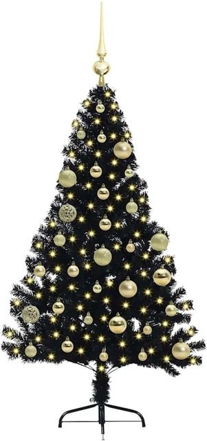 vidaXL Künstlicher Vorbeleuchteter Weihnachtsbaum in Schwarz aus PVC und Stahl, Höhe: 120 cm - Bild 1