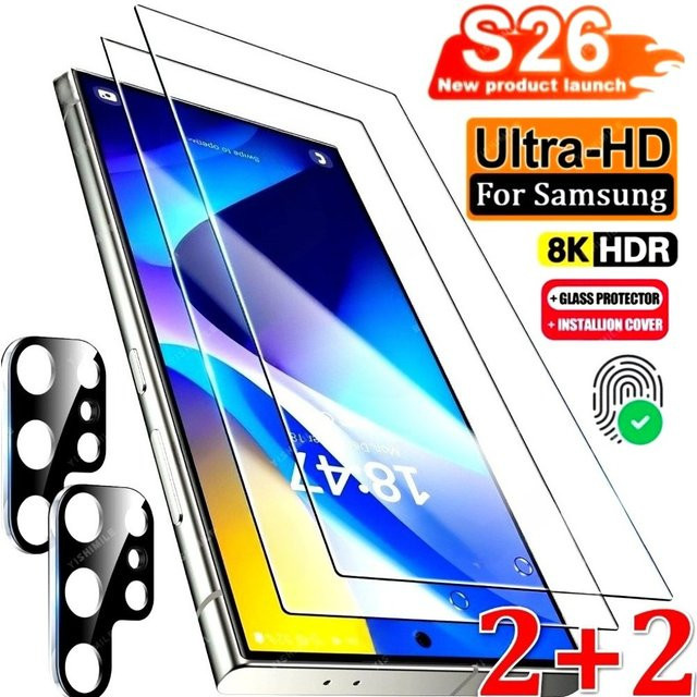 2 Stück Ultra HD Vollbild-Displayschutzfolie für Samsung Galaxy S26 S25 S24 S23 S22 S21 Plus FE inklusive 2 Stück Kameralinsen-Glas in Transparent - Bild 1