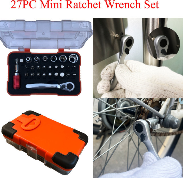 MacWork 27-in-1 Mini-Ratschenschlüssel-Set mit Schraubendreher-Bits und Steckschlüsseln in Rot - Bild 1
