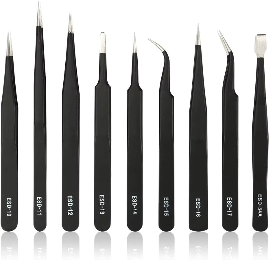 Binoax Antistatisches ESD-Pinzetten-Set aus Edelstahl mit nicht magnetischen Spitzen für Elektronik, Reparatur und Schmuckarbeiten - Bild 1