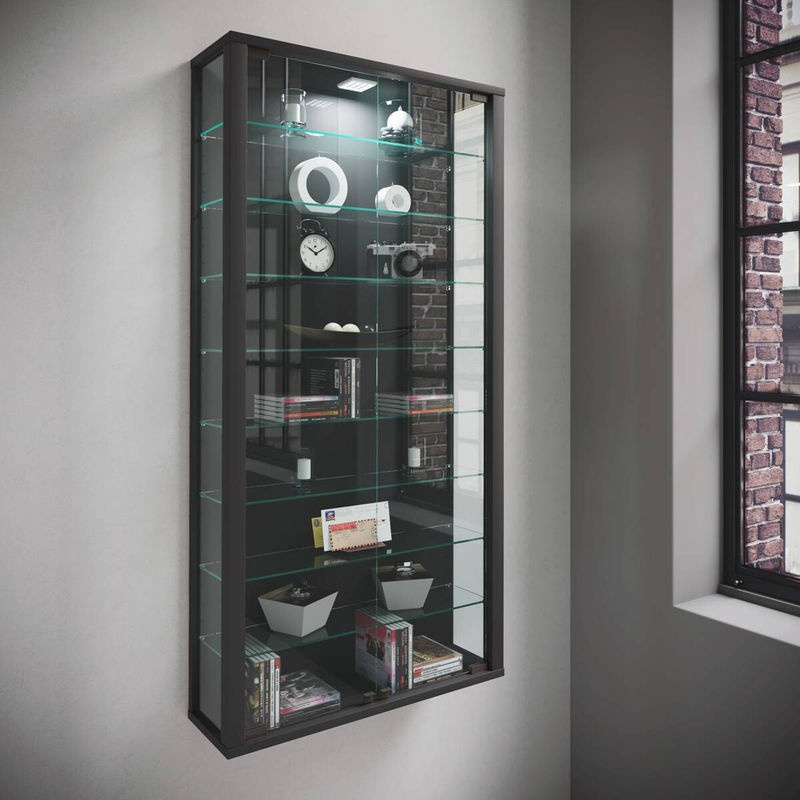 VCM Wandvitrine Vitrosa Maxi in Schwarz mit ESG-Sicherheitsglas und 8 Glasböden, B/T/H: 59 x 18 x 113 cm - Bild 6