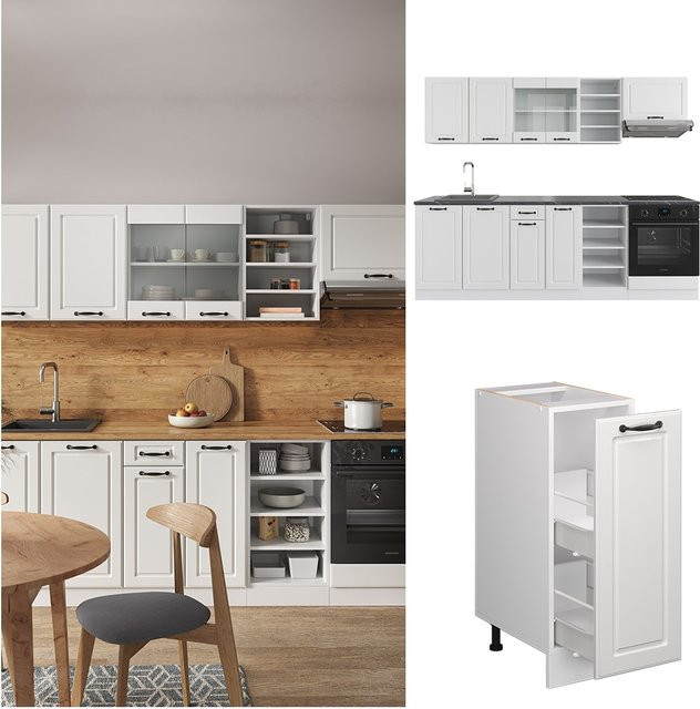 Vicco Küchenzeile R-Line Landhaus Weiß, Breite: 240 cm - Bild 1
