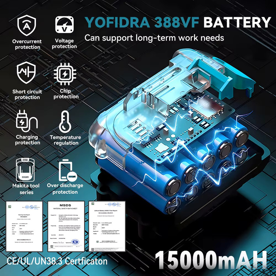 YOFIDRA Wiederaufladbarer Lithium-Ionen-Akku in Schwarz für Elektrowerkzeuge wie Elektroschrauber und Kettensägen - Bild 4