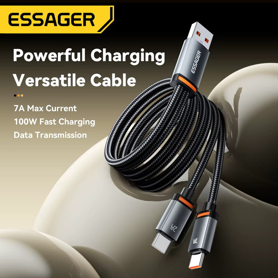 Essager 2-in-1 USB-C und Lightning Schnellladekabel mit 100 W für iPhone 15 16 und Laptops, Schwarz - Bild 2